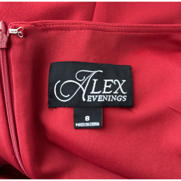 Alex Evenings Dress Women 8 Red Sheath Dress Bell Sleeve Business Party Cocktail - Picture 7 of 9